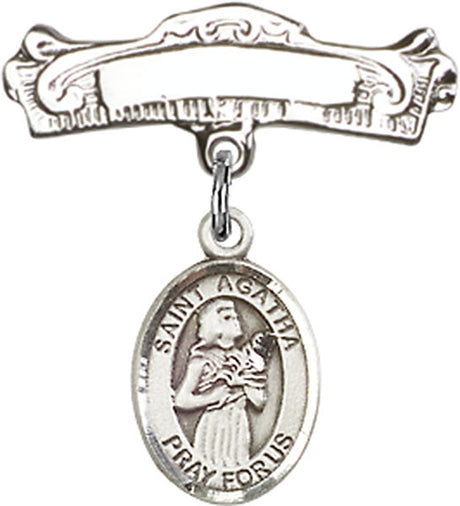 St. Agatha Charm and Arched Polished Engravable Badge Pin