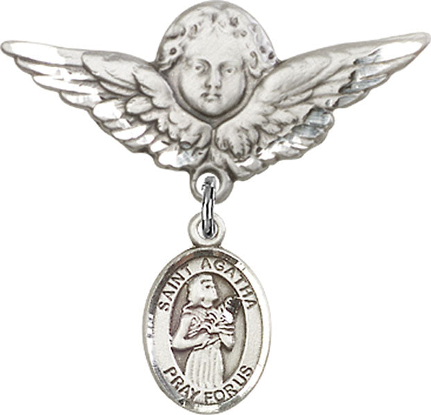 St. Agatha Charm and Angel with Larger Wings Badge Pin