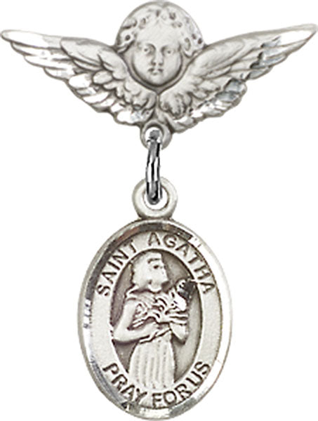 St. Agatha Charm and Angel with Smaller Wings Badge Pin
