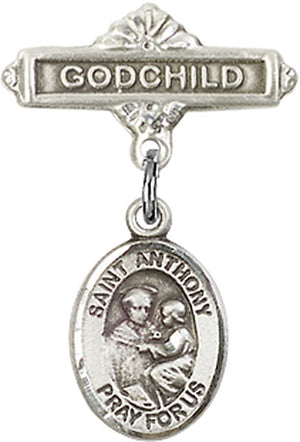 St. Anthony of Padua Charm and Godchild Badge Pin