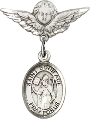 St. Boniface Charm and Angel with Smaller Wings Badge Pin