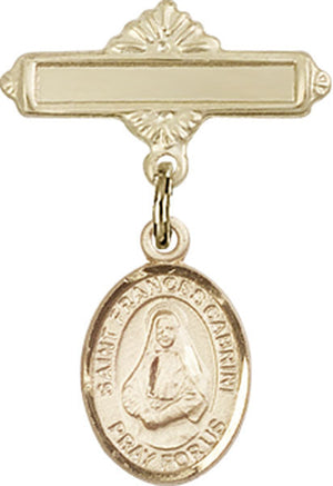 St. Frances Cabrini Charm and Polished Engravable Badge Pin
