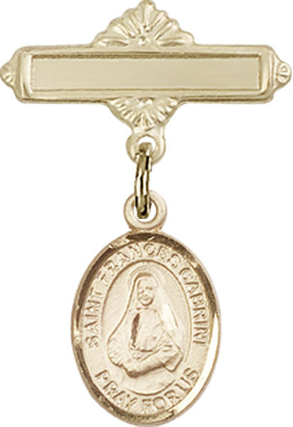 St. Frances Cabrini Charm and Polished Engravable Badge Pin