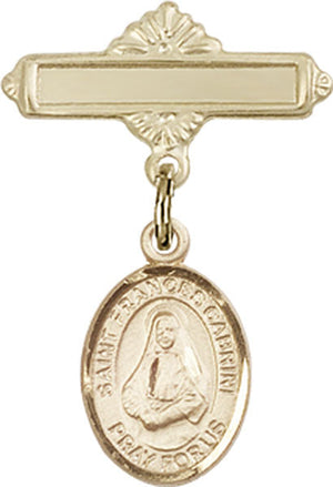 St. Frances Cabrini Charm and Polished Engravable Badge Pin
