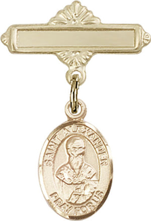 St. Alexander Sauli Charm and Polished Engravable Badge Pin