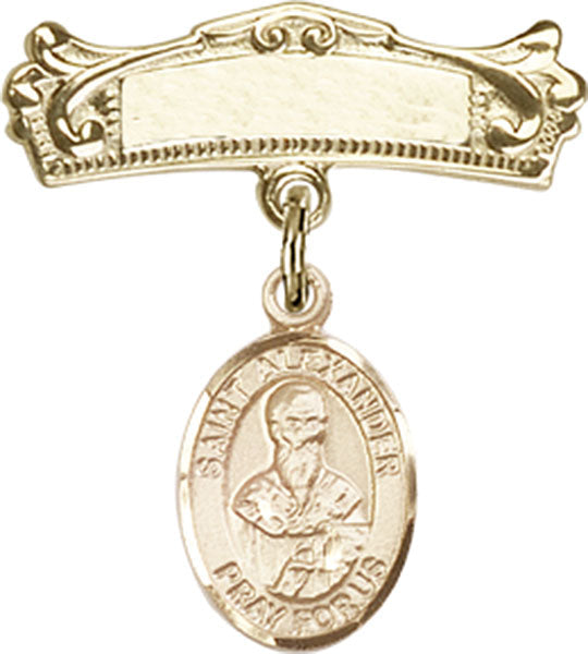 St. Alexander Sauli Charm and Arched Polished Engravable Badge Pin
