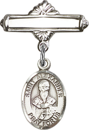 St. Alexander Sauli Charm and Polished Engravable Badge Pin