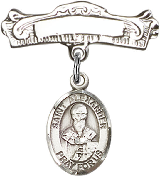 St. Alexander Sauli Charm and Arched Polished Engravable Badge Pin