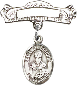 St. Alexander Sauli Charm and Arched Polished Engravable Badge Pin