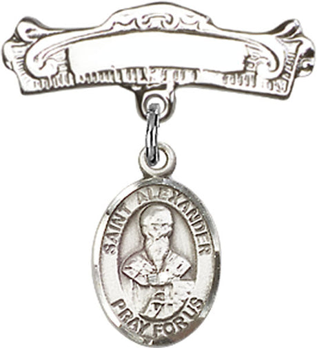 St. Alexander Sauli Charm and Arched Polished Engravable Badge Pin