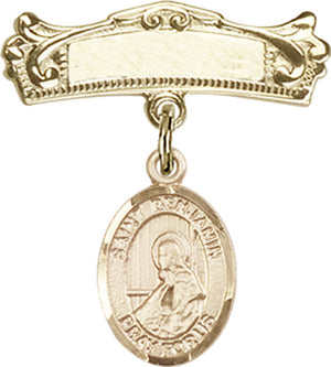 St. Benjamin Charm and Arched Polished Engravable Badge Pin