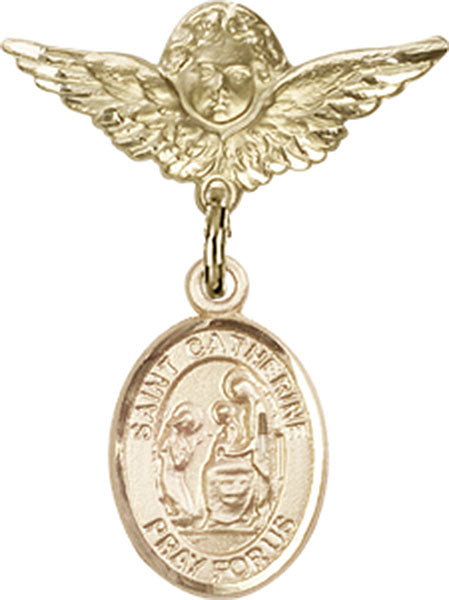 St. Catherine of Siena Charm and Angel with Smaller Wings Badge Pin