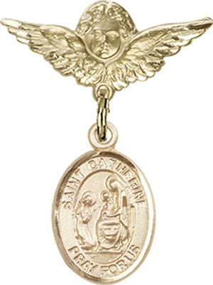 St. Catherine of Siena Charm and Angel with Smaller Wings Badge Pin