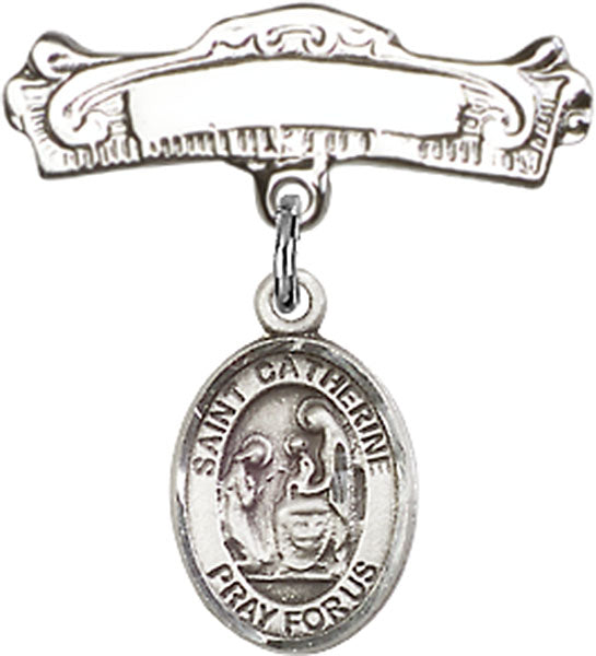 St. Catherine of Siena Charm and Arched Polished Engravable Badge Pin