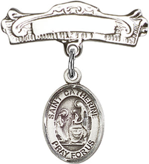 St. Catherine of Siena Charm and Arched Polished Engravable Badge Pin