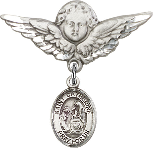 St. Catherine of Siena Charm and Angel with Larger Wings Badge Pin