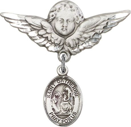St. Catherine of Siena Charm and Angel with Larger Wings Badge Pin