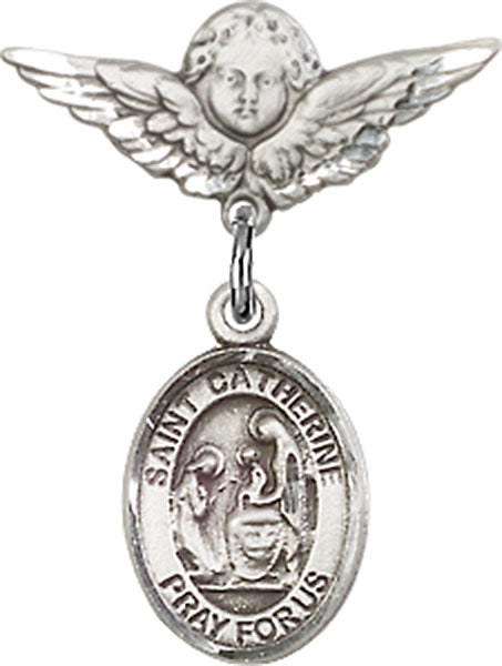 St. Catherine of Siena Charm and Angel with Smaller Wings Badge Pin