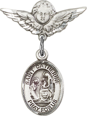 St. Catherine of Siena Charm and Angel with Smaller Wings Badge Pin