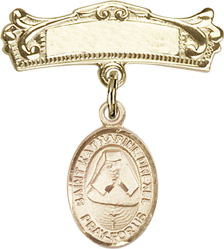 St. Katherine Drexel Charm and Arched Polished Engravable Badge Pin