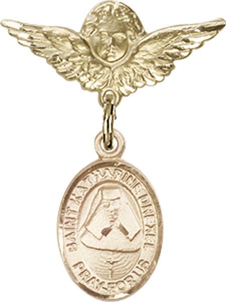 St. Katherine Drexel Charm and Angel with Smaller Wings Badge Pin