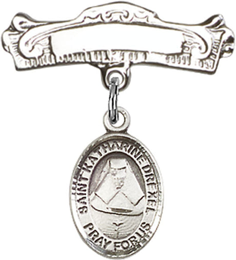 St. Katherine Drexel Charm and Arched Polished Engravable Badge Pin