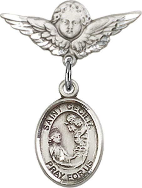 St. Cecilia Charm and Angel with Smaller Wings Badge Pin