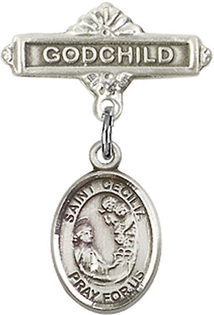 St. Cecilia Charm and Godchild Badge Pin
