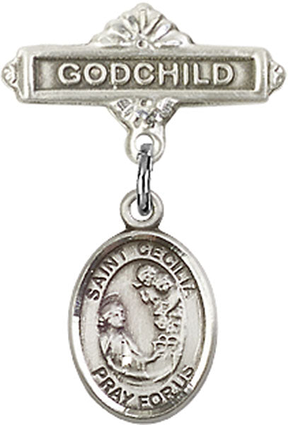 St. Cecilia Charm and Godchild Badge Pin