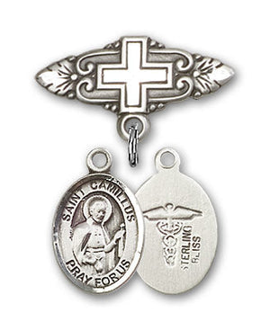 St. Camillus of Lellis Charm and Badge Pin with Cross