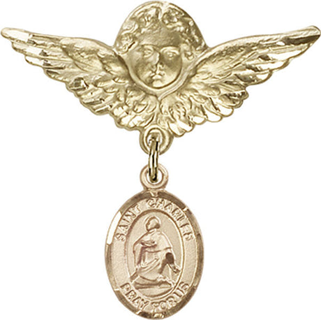 St. Charles Borromeo Charm and Angel with Larger Wings Badge Pin