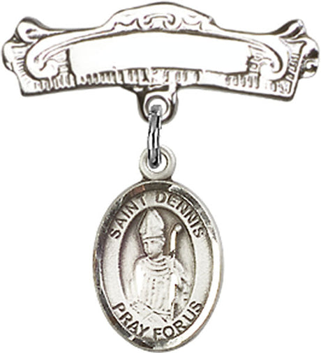 St. Dennis Charm and Arched Polished Engravable Badge Pin