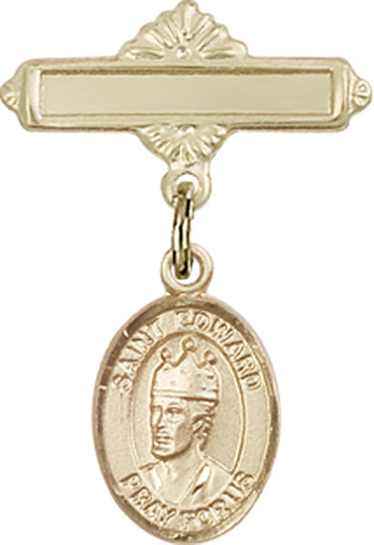 St. Edward the Confessor Charm and Polished Engravable Badge Pin