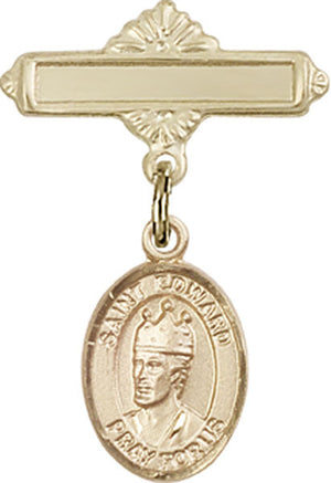 St. Edward the Confessor Charm and Polished Engravable Badge Pin