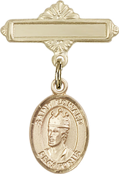 St. Edward the Confessor Charm and Polished Engravable Badge Pin