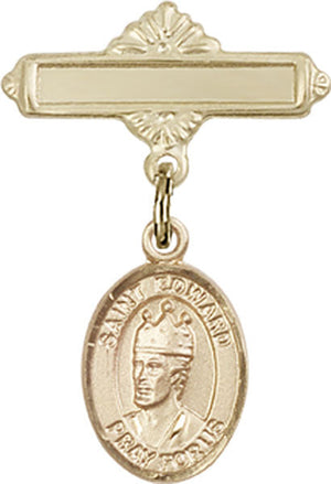 St. Edward the Confessor Charm and Polished Engravable Badge Pin