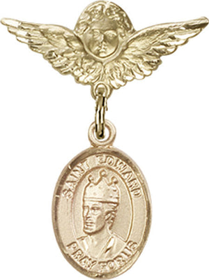 St. Edward the Confessor Charm and Angel with Smaller Wings Badge Pin