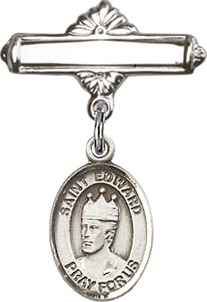 St. Edward the Confessor Charm and Polished Engravable Badge Pin