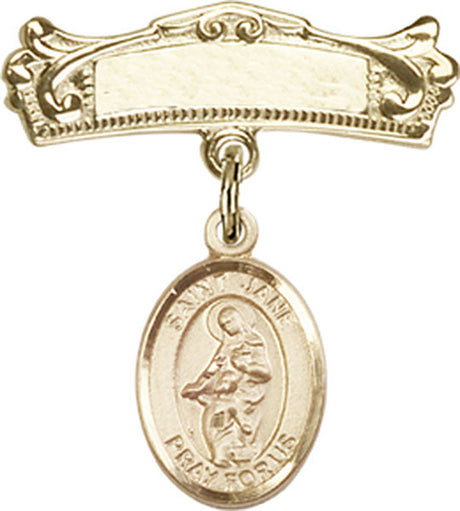 St. Jane of Valois Charm and Arched Polished Engravable Badge Pin