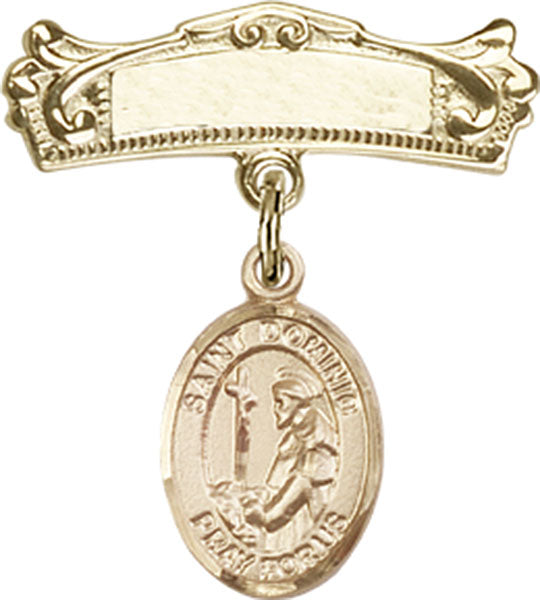 St. Dominic de Guzman Charm and Arched Polished Engravable Badge Pin
