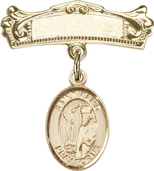 St. Elmo Charm and Arched Polished Engravable Badge Pin