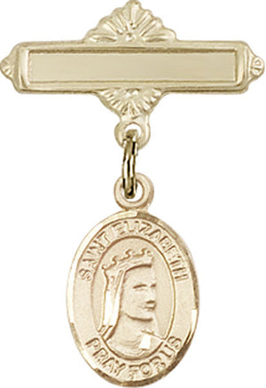 St. Elizabeth of Hungary Charm and Polished Engravable Badge Pin