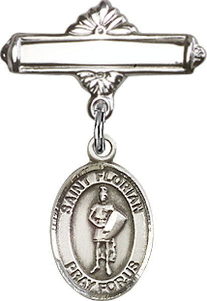 St. Florian Charm and Polished Engravable Badge Pin