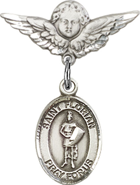 St. Florian Charm and Angel with Smaller Wings Badge Pin