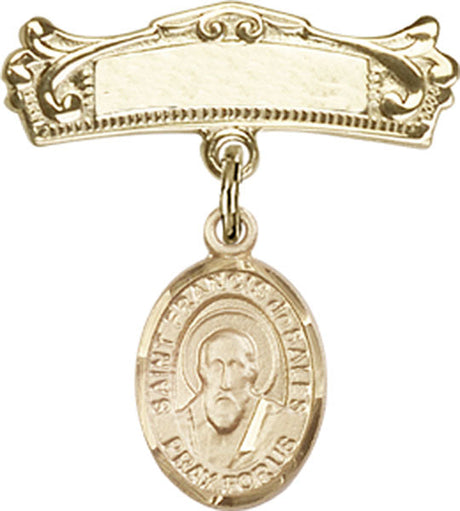 St. Francis de Sales Charm and Arched Polished Engravable Badge Pin