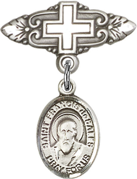 St. Francis de Sales Charm and Badge Pin with Cross