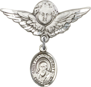 St. Francis de Sales Charm and Angel with Larger Wings Badge Pin