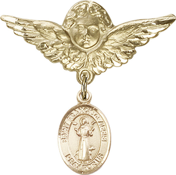 St. Francis of Assisi Charm and Angel with Larger Wings Badge Pin
