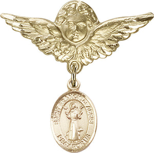 St. Francis of Assisi Charm and Angel with Larger Wings Badge Pin
