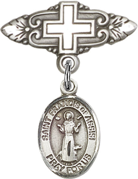 St. Francis of Assisi Charm and Badge Pin with Cross